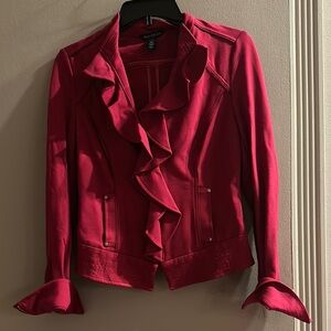 White House Black Market  Women's Red Ruffle Jacket